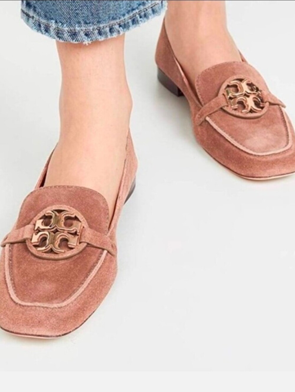 Tory Burch Miller Loafer Shoe Women Size 7.5 Taupe Suede Square Toe Flat Slip On